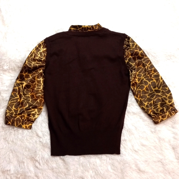 Once Again Chocolate Sweater with Attached Animal Print Faux Blouse - Picture 7 of 7